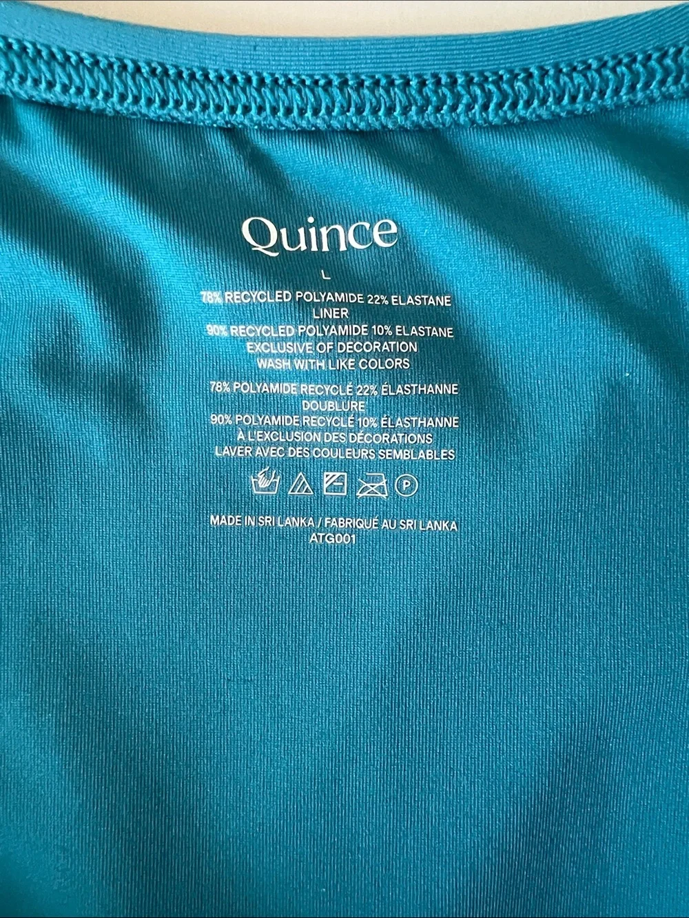 New Quince Italian Zip-Front One-Piece Swimsuit in Lagoon Teal Blue Size L